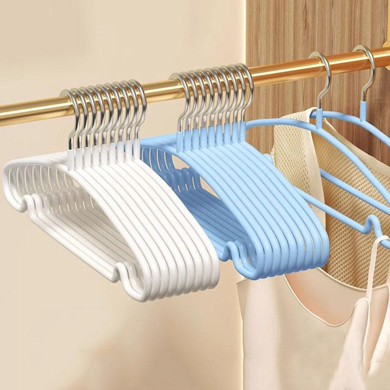 10pcs Non-Slip Coated Metal Hangers Thicken No Trace Hanger For Clothes Suit Coat Shirt Jacket Hanging Hanger with Round Notches