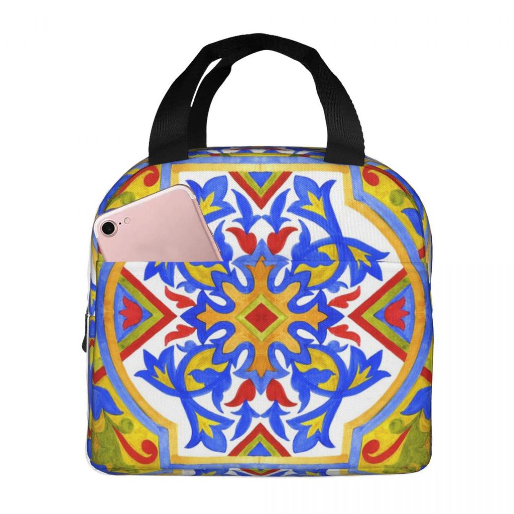 Portuguese Azulejo Tiles Insulated Lunch Bag for Kids School Cooler Thermal Food Box Tote Portable Lunch Boxes Container