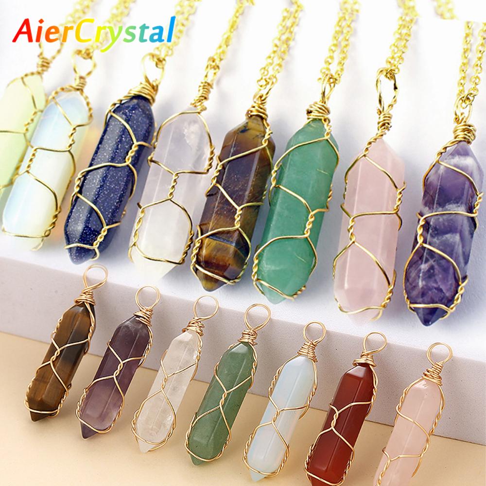 

Подвеска-колонна из натуральной проволоки, золото, двустороннее заостренное счастливое шестиугольное призменное мужское и женское ожерелье, подарочное ожерелье для защиты мира, простая высокая мода 1