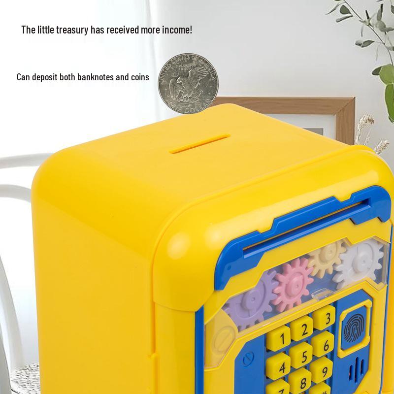 Children’s Mechanical Gear Piggy Bank with Automatic Bill Rolling, Password Lock, Music, and Card Reading Door