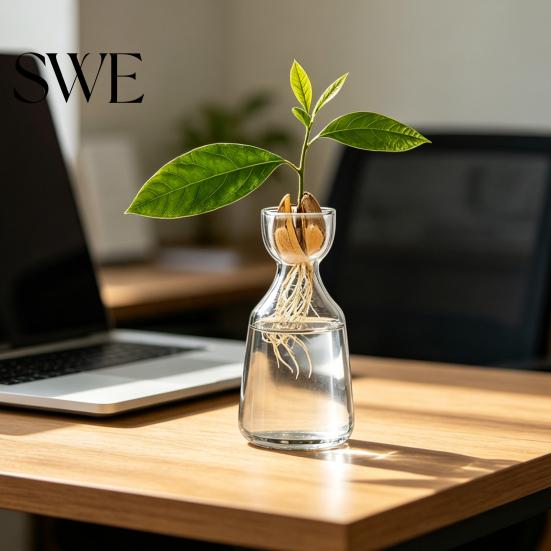 Hydroponik Pflanzenvermehrungsglas Glasvase, Klarer Künstlerischer Behälter, Avocado Zeitgenössischer Halter Vase Schreibtischdekoration Ideales Geschenk für Gärtner