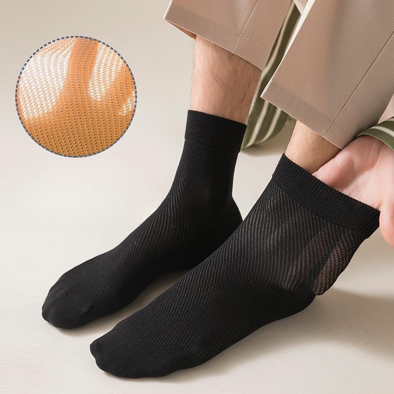 Men's Socks Mid-calf Mesh Breathable Sweat Cotton Anti-odour Mid-calf Socks Anti-pilling Solid Colour Boneless Leisure Cotton Socks
