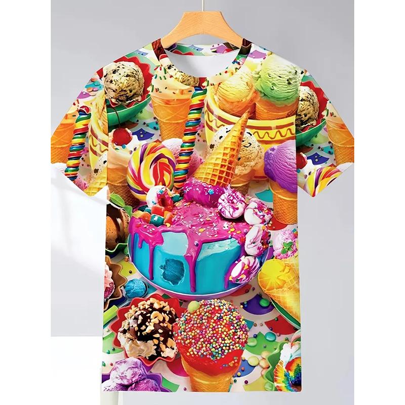 Ice Cream Color Fashion T-shirt For Men Funny Humour Short Sleeve Tee Shirt Trend Street Casual Clothes Kid Gift 2025 New Top