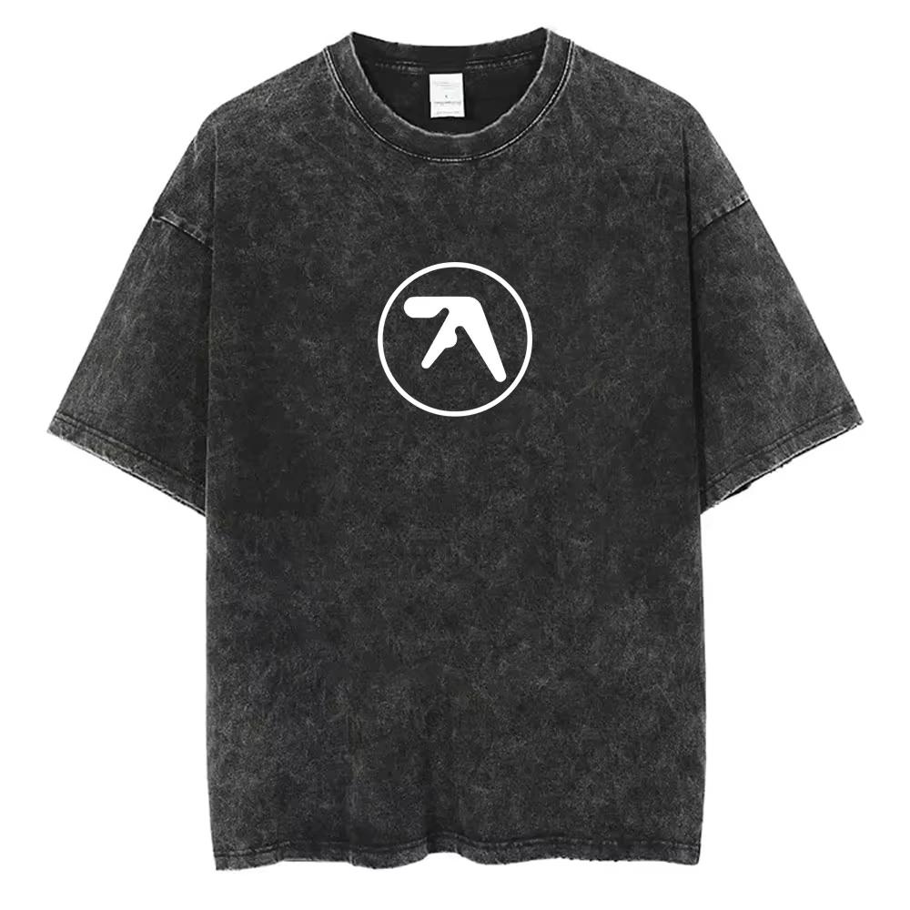 Aphex Twin Washed Vintage T Shirt Men Women Fashion Casual Oversized Short Sleeve T-shirt Male High Quality Cotton Tshirt