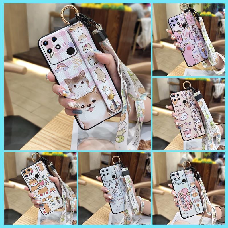 Cute Lanyard Phone Case For OPPO Realme Narzo 50A Shockproof Anti-dust Phone Holder Protective Dirt-resistant Back Cover