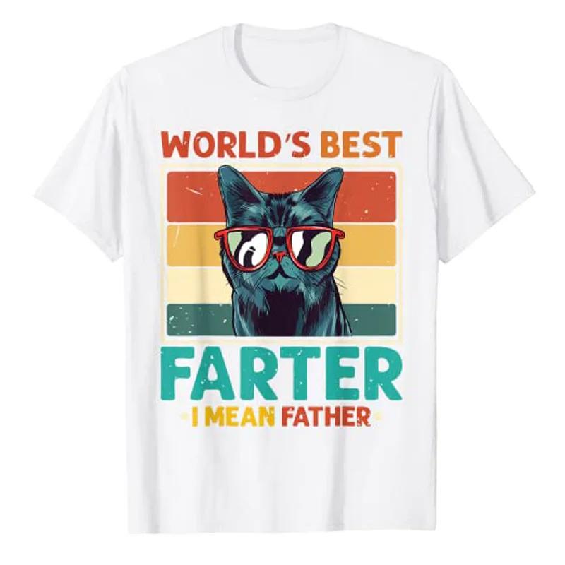 Worlds Best Farter I Mean Father Tshirt Best Cat Dad Ever Tee Tops Fashion Cute Kitty Lover Graphic Outfits Daddy Husband Gifts