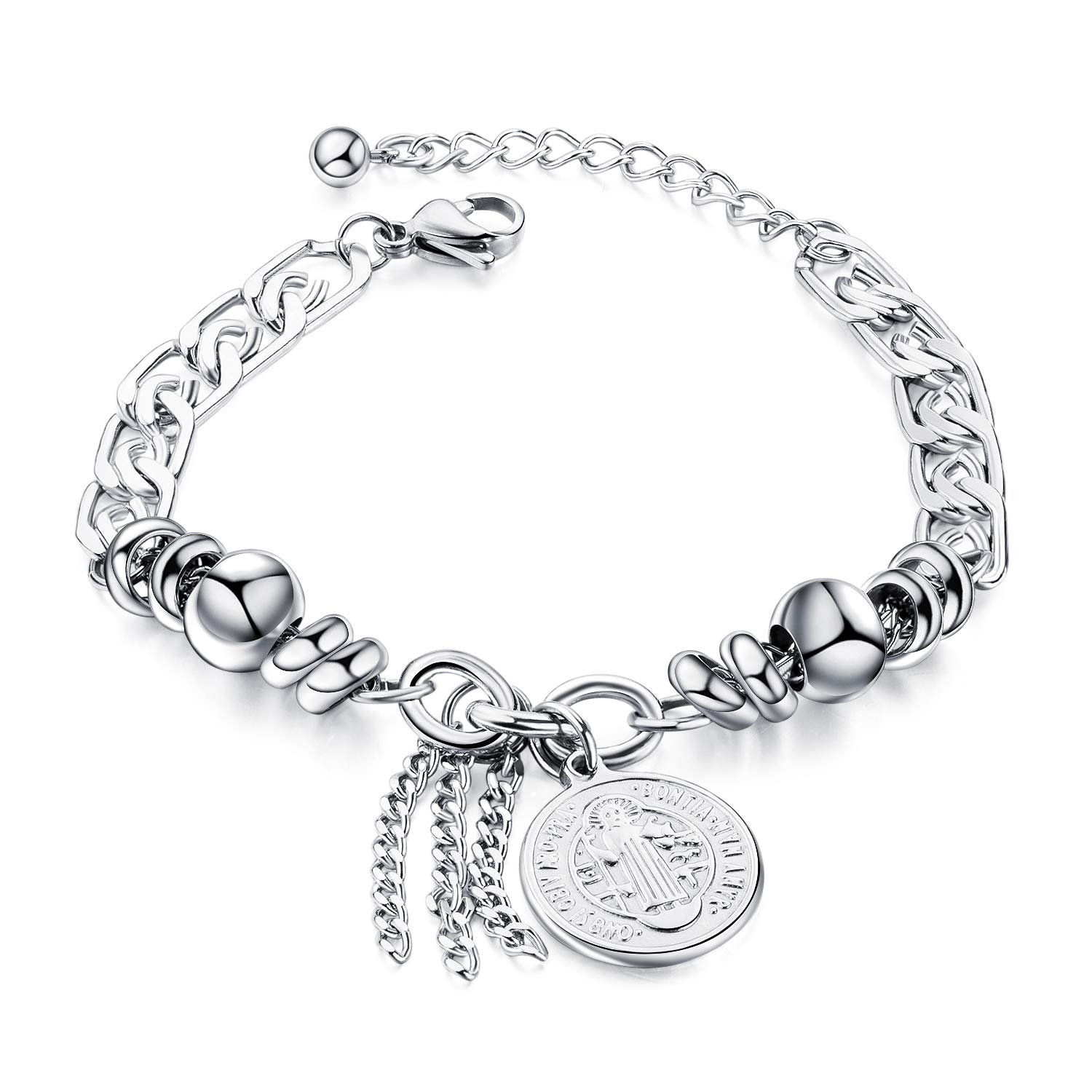 

AIKS Curb Chain Popular Stainless Dangle Religious Adjustable Good Protection from Western Style Women s Bracelet, Brand, Silver, Steel, Bell, Chain,
