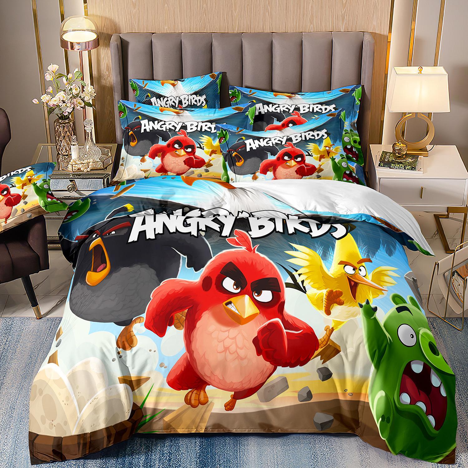 

3D-друкована постільна білизна з мотивами Angry Birds, комплект ковдр з трьох або чотирьох предметів для дітей з мультфільмами cover 210 * 210 and 50 * 75 * 2