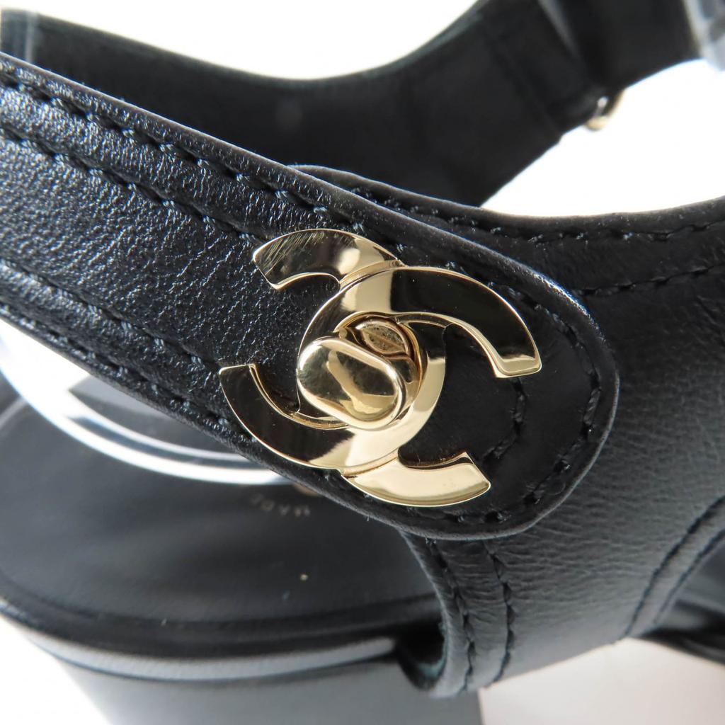 Great CHANEL Sandals COCO Mark Turn Lock Leather black leather Women 37 G37387 Used
