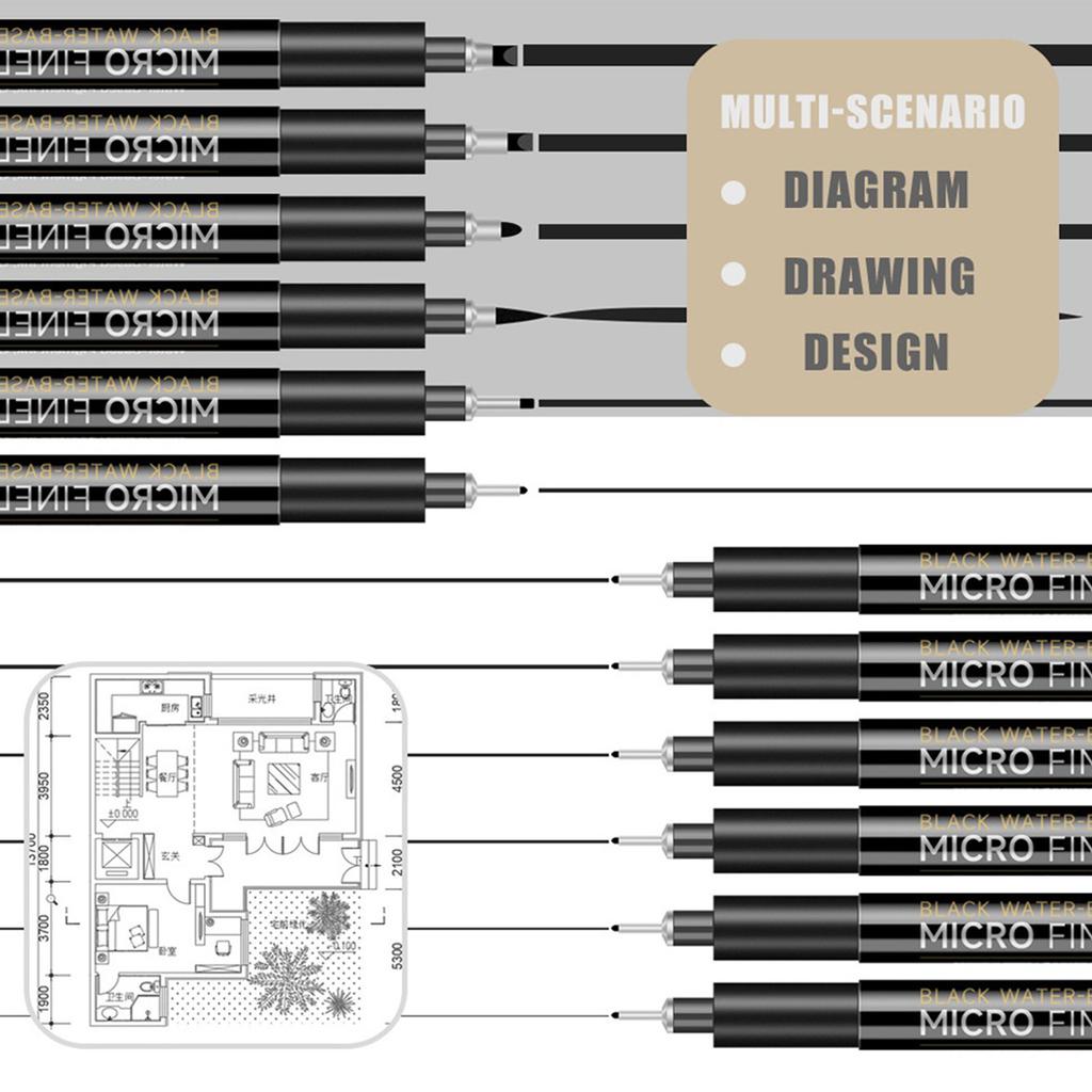 12Pcs Waterproof Fine Liner Pen Artist Sketching Tool For Artists Student Technical Drawing Creative Art Illustrations