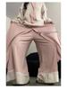 Patchwork Lace Trim High-Waisted Woolen Wide-Leg Pants for Women - Autumn/Winter Plus Velvet Casual Loose Fit.