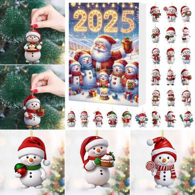 2025 Snowman Advent Calendar 24-day Christmas Countdown Calendar Acrylic Christmas Tree Countdown Decor for Kids