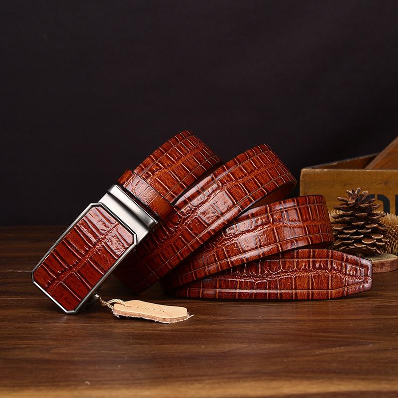 High-End Business Light Luxury Crocodile Embossed Belt Men'S Genuine Leather First Layer Cowhide Automatic Buckle Casual Dress Pants Belt