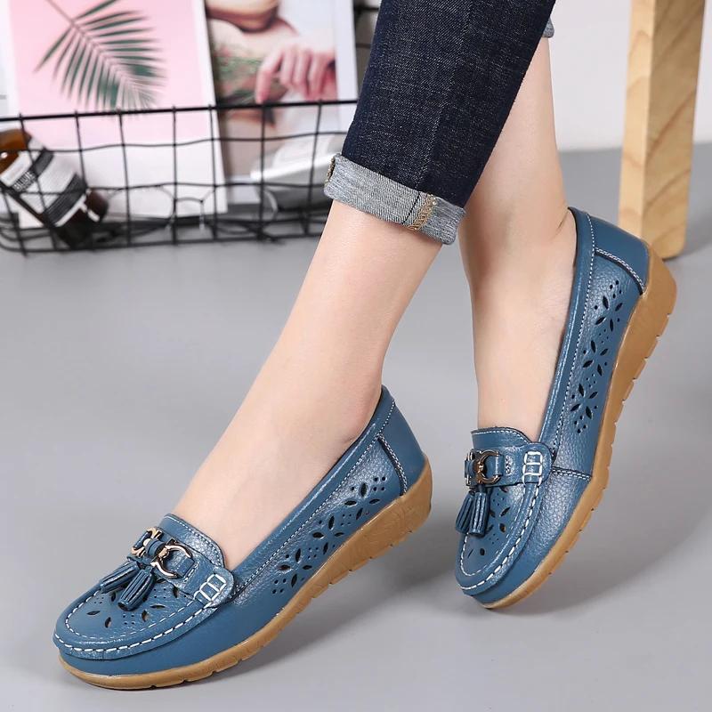 Women Casual Flat Hollow Out Loafers Large Size Breathable Slip-On Comfort Walking Shoes