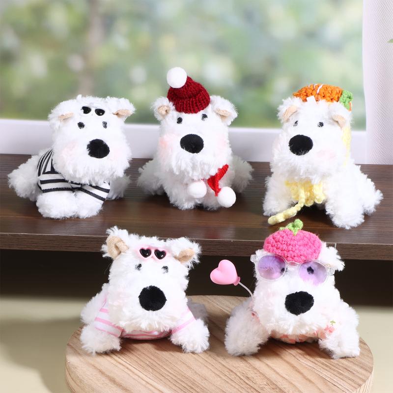 Kawaii West Highland Terrier Welpen Plüschtier Cartoon Magnetische Stoffpuppen Motorrad Elektrofahrrad Rückspiegel Anhänger Dekor