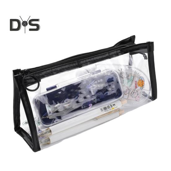 

Прозрачный пенал с застежкой-молнией, водонепроницаемая сумка для хранения туалетных принадлежностей, органайзер для канцелярских принадлежностей для школы, офиса и путешествий чёрный