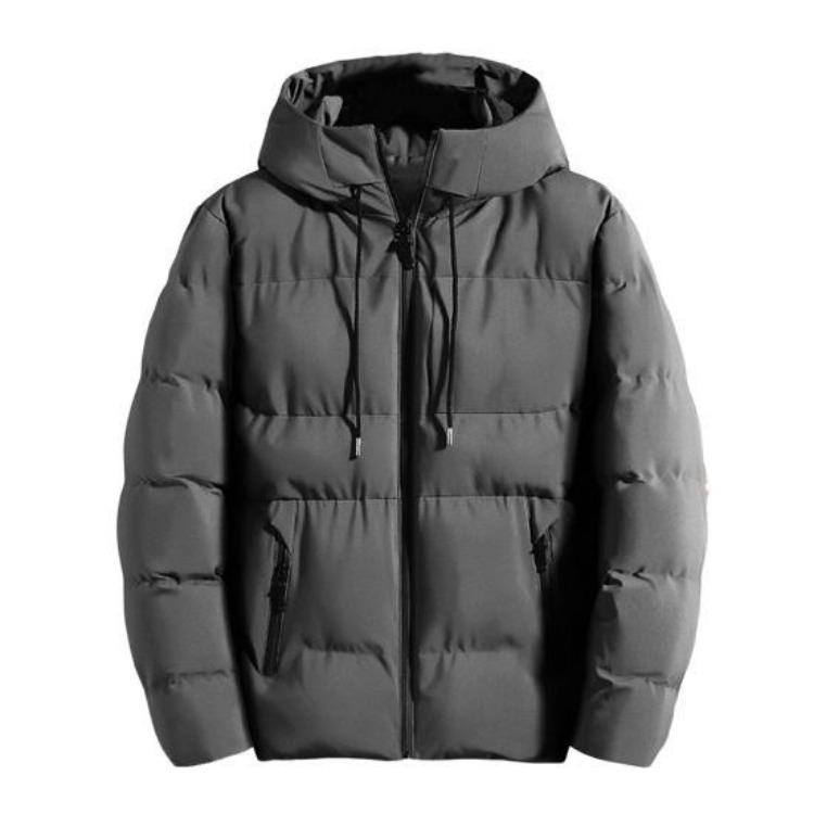 

Thickened Warm Quilted Jacket Men Cotton Coat Stand Collar Drawstring Long Sleeve Solid Color Zipper Placket Pockets Outerwear M темно-серого