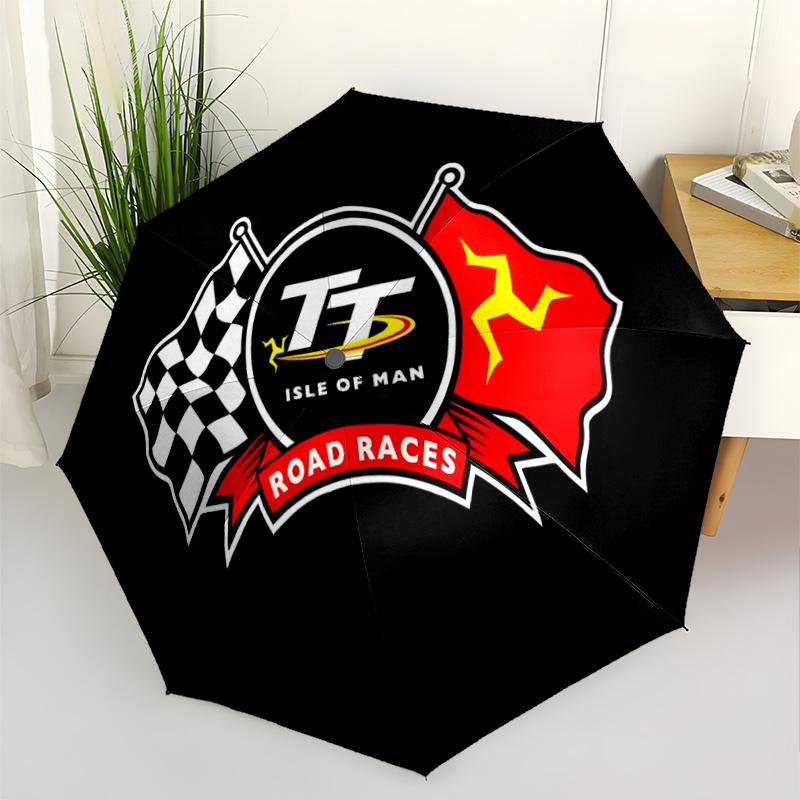 Isle Man Tt Race Compact Travel Automatic Umbrella with 8-Rib Durable Plastic & Iron Perfect for Outdoor Adventures Elegant Women's Umbrella