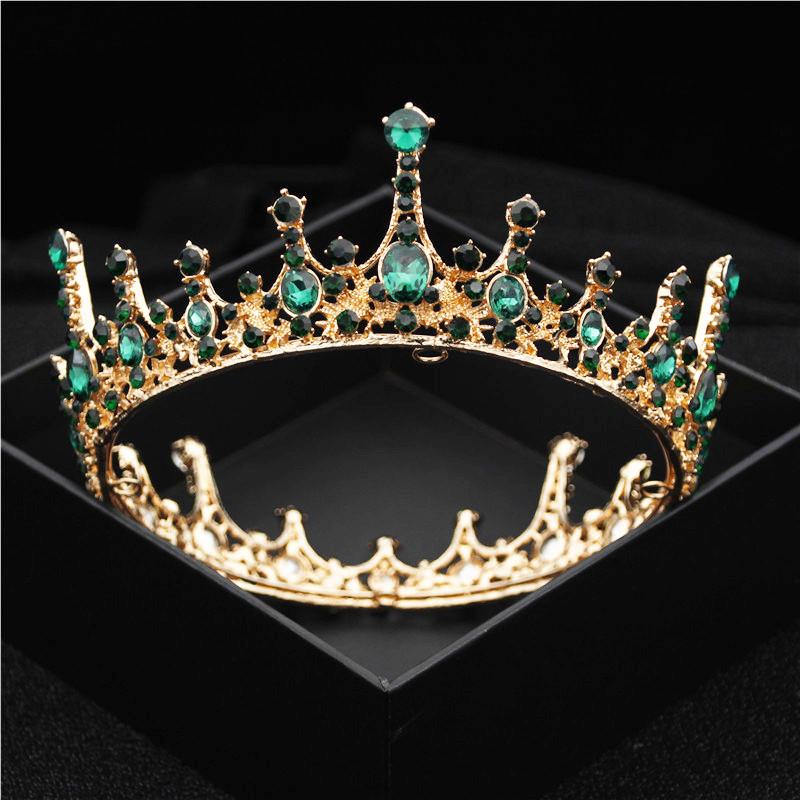 Baroque Vintage Royal Queen King Round Crystal Wedding Crown Bridal Tiaras and Crowns Diadem Bride Hair Jewelry Accessories