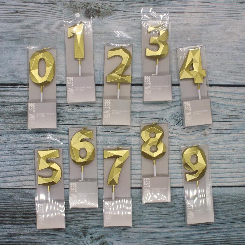 Birthday Party Cake Decoration Candles Gold Plated Gold Silver Bright Time and Space 0-9 Digital PVC Boxed Candles