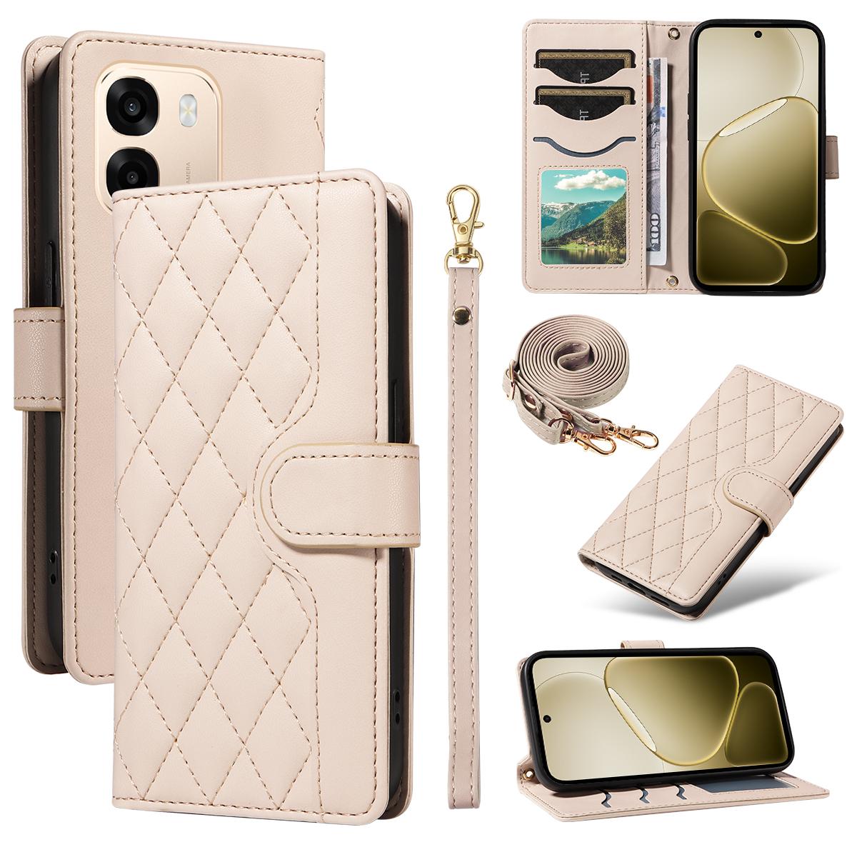 

Для Oppo A6 5G/Oppo A6x 5G Чохол-гаманець Ромбова шкіряна накладка на телефон зі шнурком