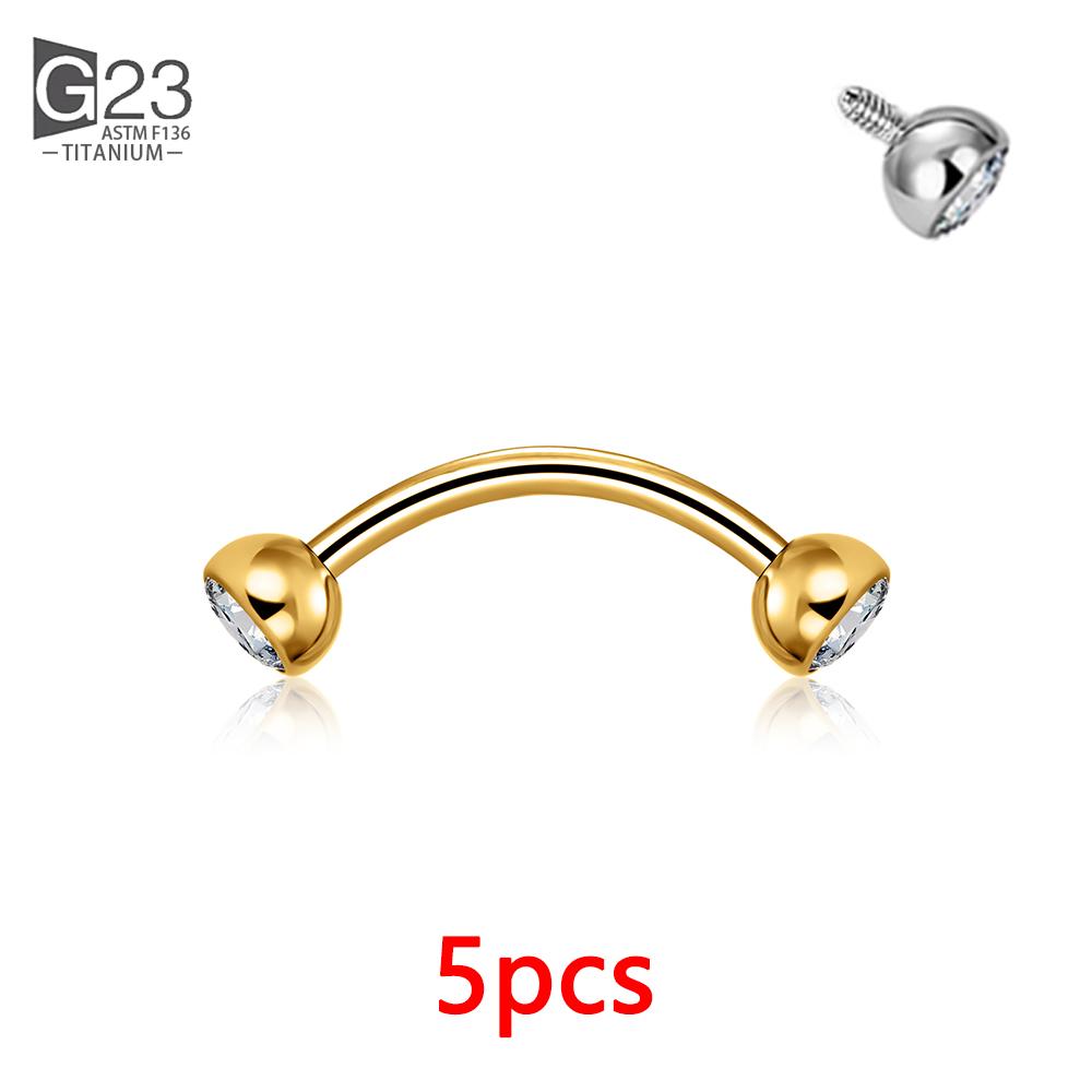 5Pcs G23 Titanium 16G CZ Tragus Eyebrow Piercing Body Jewelry Labret Lip Ring Stud Earrings Septum Nose Rings Internal Thread