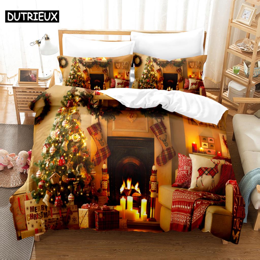 Christmas Quilt Cover Set King Size Duvet Cover Bedding Set 3Pcs 2Pcs 220X240 For Single Double Bed Full Twin 200X200 Bed Thin