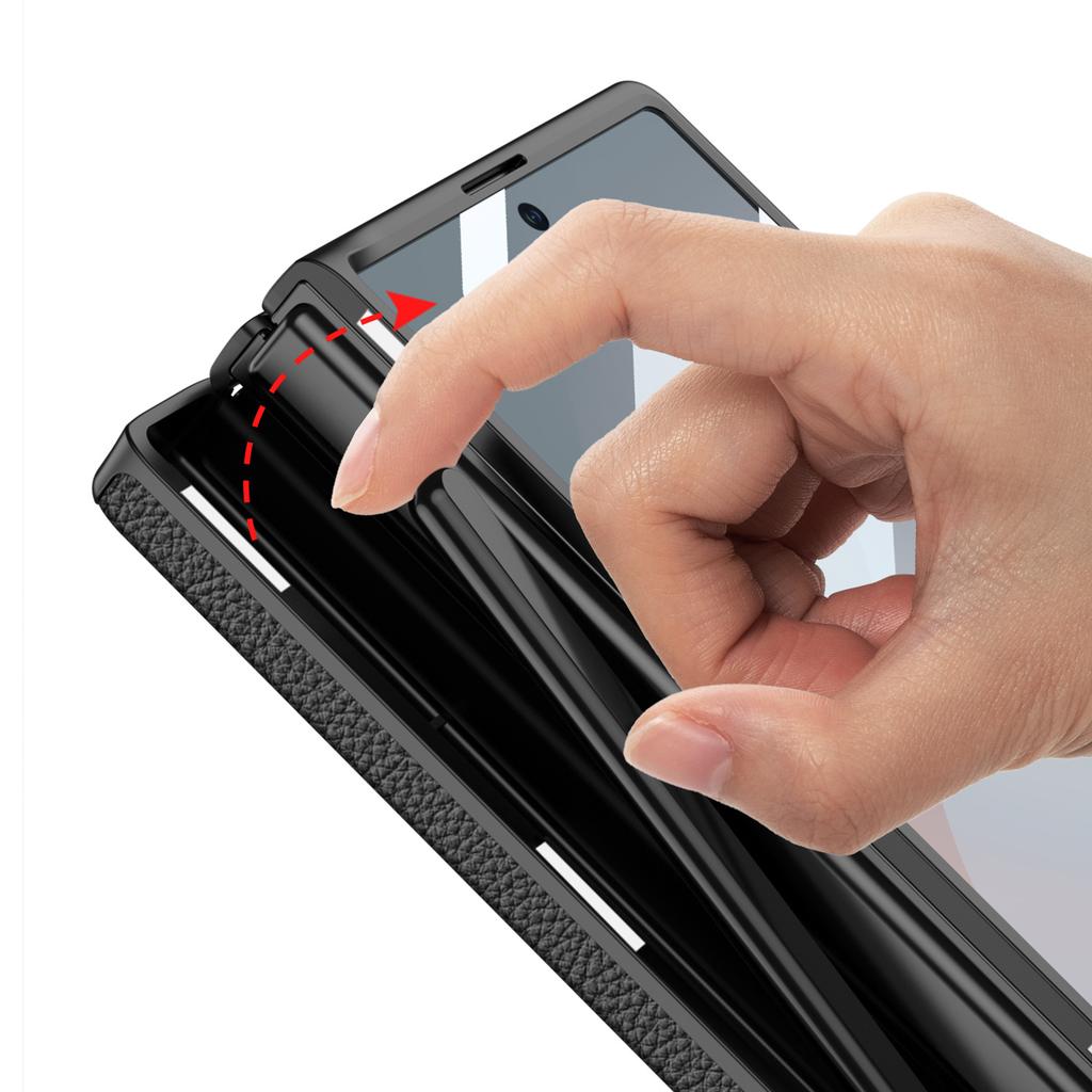 Samsung Fold6 Mobile Phone Case Full Inclusive Anti Fall Magnetic Suction Hinge Folding Rotating Shaft Plain Leather Pen Case Shell Film Sleeve