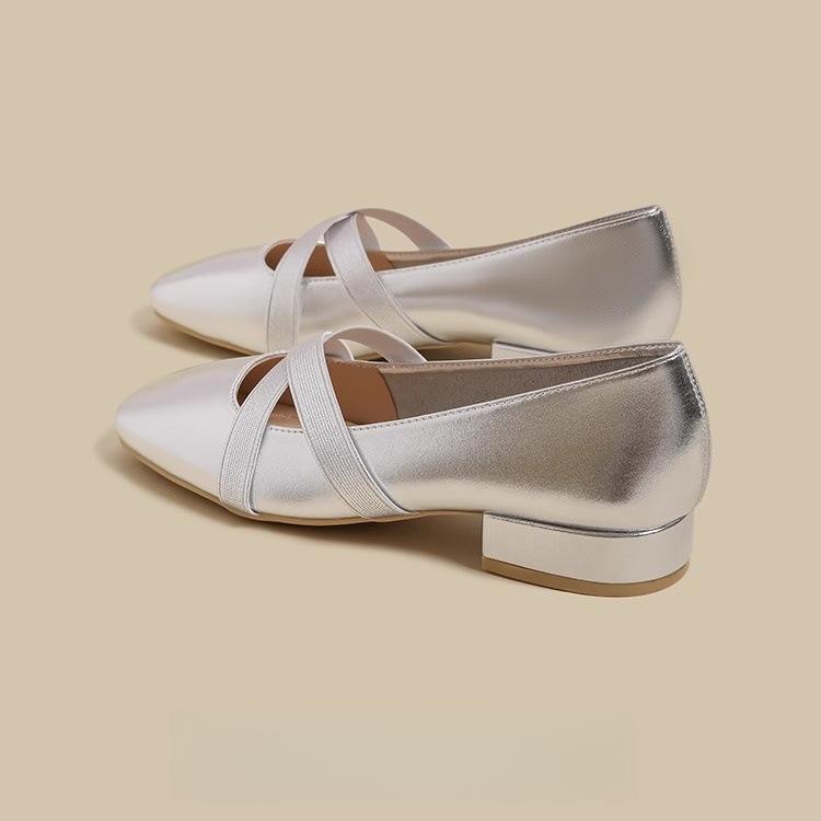 Silver Single Shoes Female 2025 Spring New French Square Head Flat Bottom Fairy Evening Wind Ballet Light Mouth Mary Jane Shoes