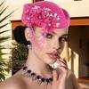 Retro British Hat for Women 3D Floral Rhinestone Decorated Beret Cap Cosplay Costume Accessories