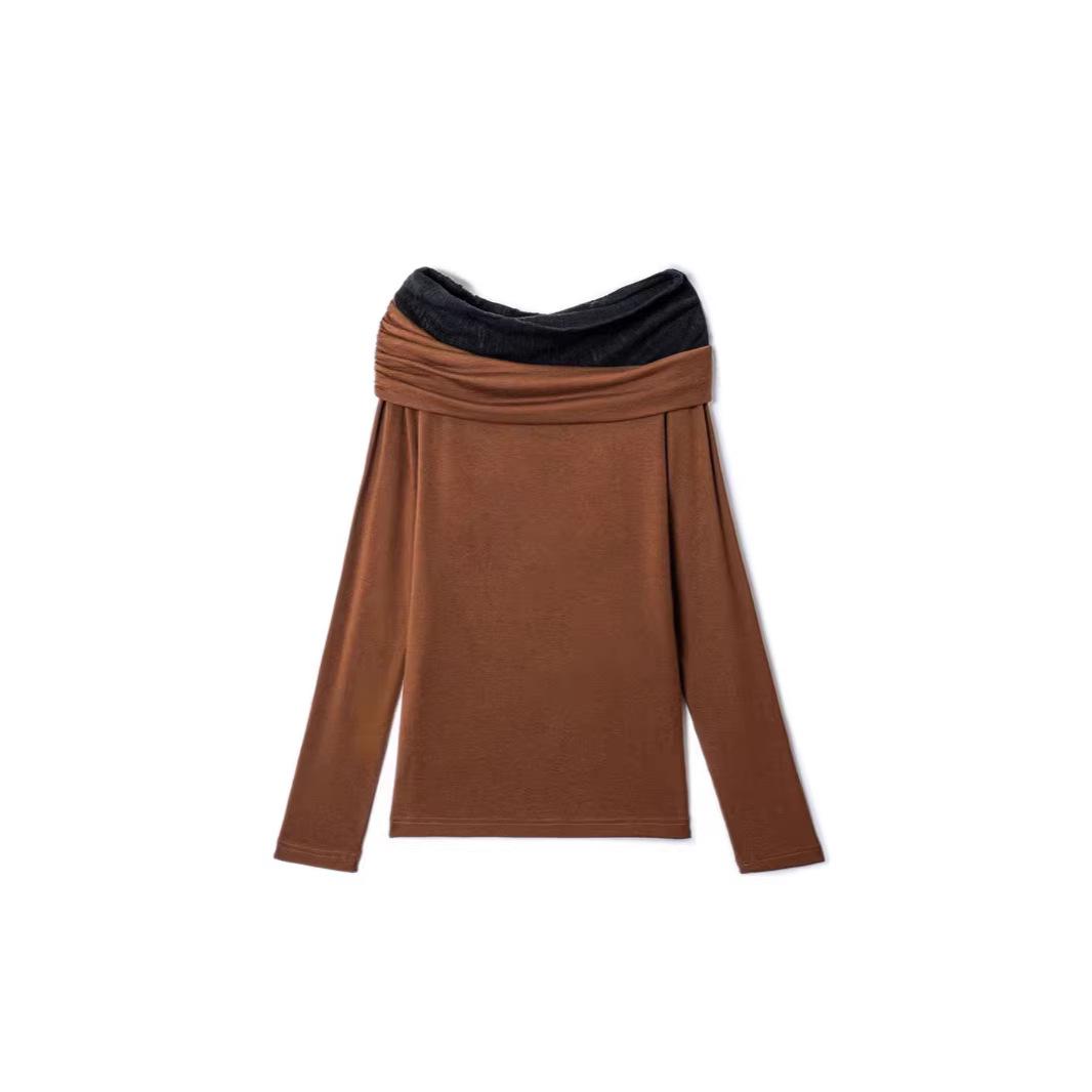 

Tencel Wool One-Shoulder Slim Fit Versatile Collarbone Top Medium