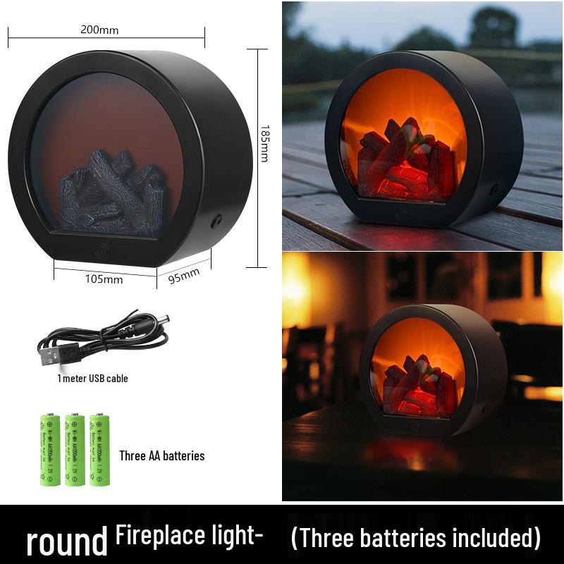 LED Fireplace Simulation Decorative Ornament: Creative Small Candle Holder with Charcoal Flame and Hurricane Lamp Design.