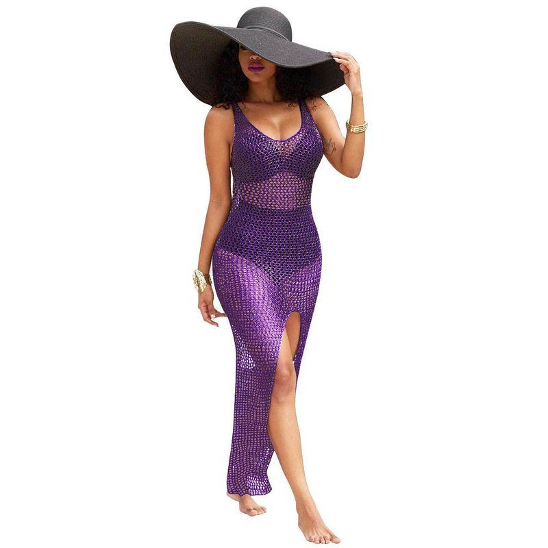 

Smr8531 Amazon s New European and American Style Hollow-Out Cover-Up Long Dress with Hip-Hugging Design and Large Paisley Bikini Swimsuit Cover-Up Purple M