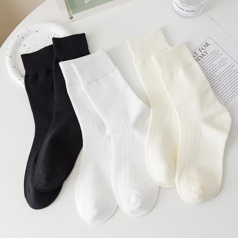 5 Pairs Black Socks Women's Mid-calf Socks Tide Cotton Spring and Autumn Models of Solid Colour Hundred Matching Sports Summer White Long Socks