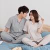 Summer Pure Cotton Minimalist Double Gauze Pajama Set: Short Sleeve Top & Long Pants, Seamless Design for Couples