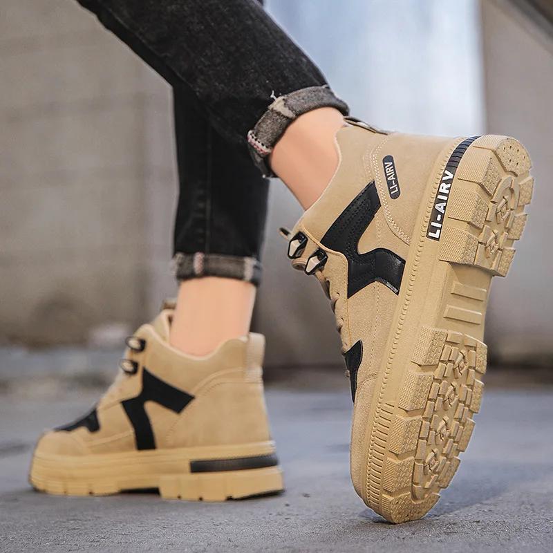 Men Boots Outdoor Platform Designer Men's Ankle Boots Fashion Motorcycle Boots Lace-Up Men's Non-slip Work Shoes Male