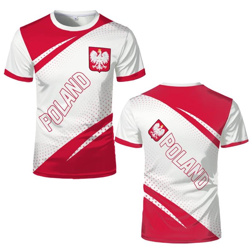 Maglia da Calcio Grafica con Bandiera Polacca alla Moda per Uomo Abbigliamento Estivo Emblema Nazionale T-shirt Stampate 3D Magliette Sportive Casual Top