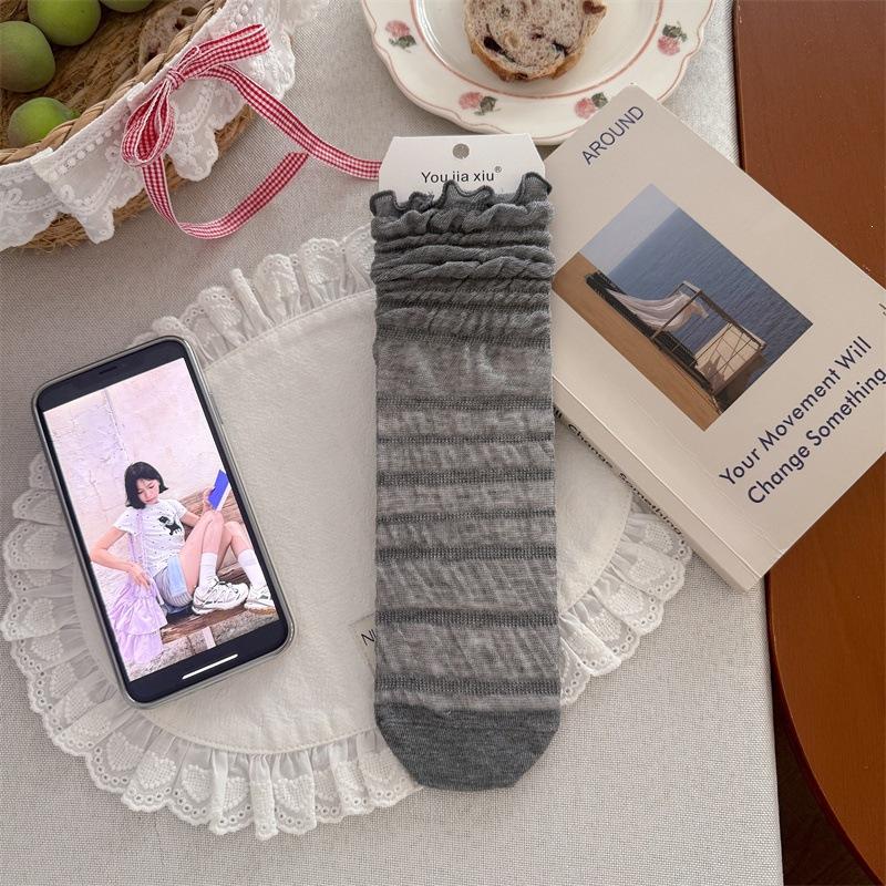 Spring and Summer Boneless Mulberry Silk Stockings for Children, Hollowed-out Mesh Pile Socks, Bubble-style Women's Stockings