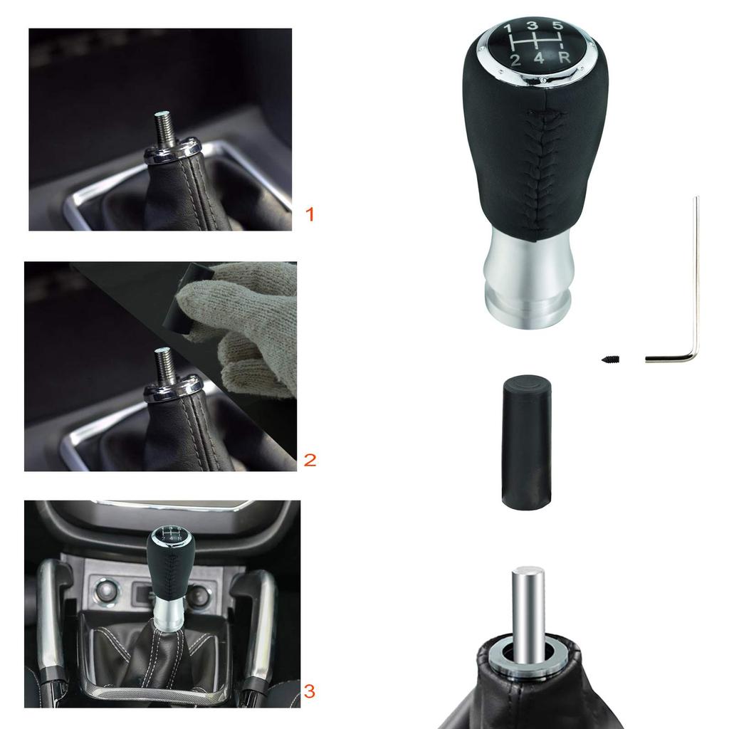 Lunsom Leather Shift Knob for Manual Transmission Vehicles 5-Speed (Black Stitching)