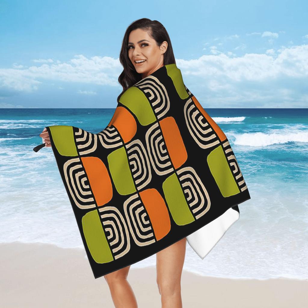 Half Concentric Circle Pattern Black Orange Green and Beig Beach Towel Soft Microfiber Quick Dry Absorbent Quick Towels For Bath