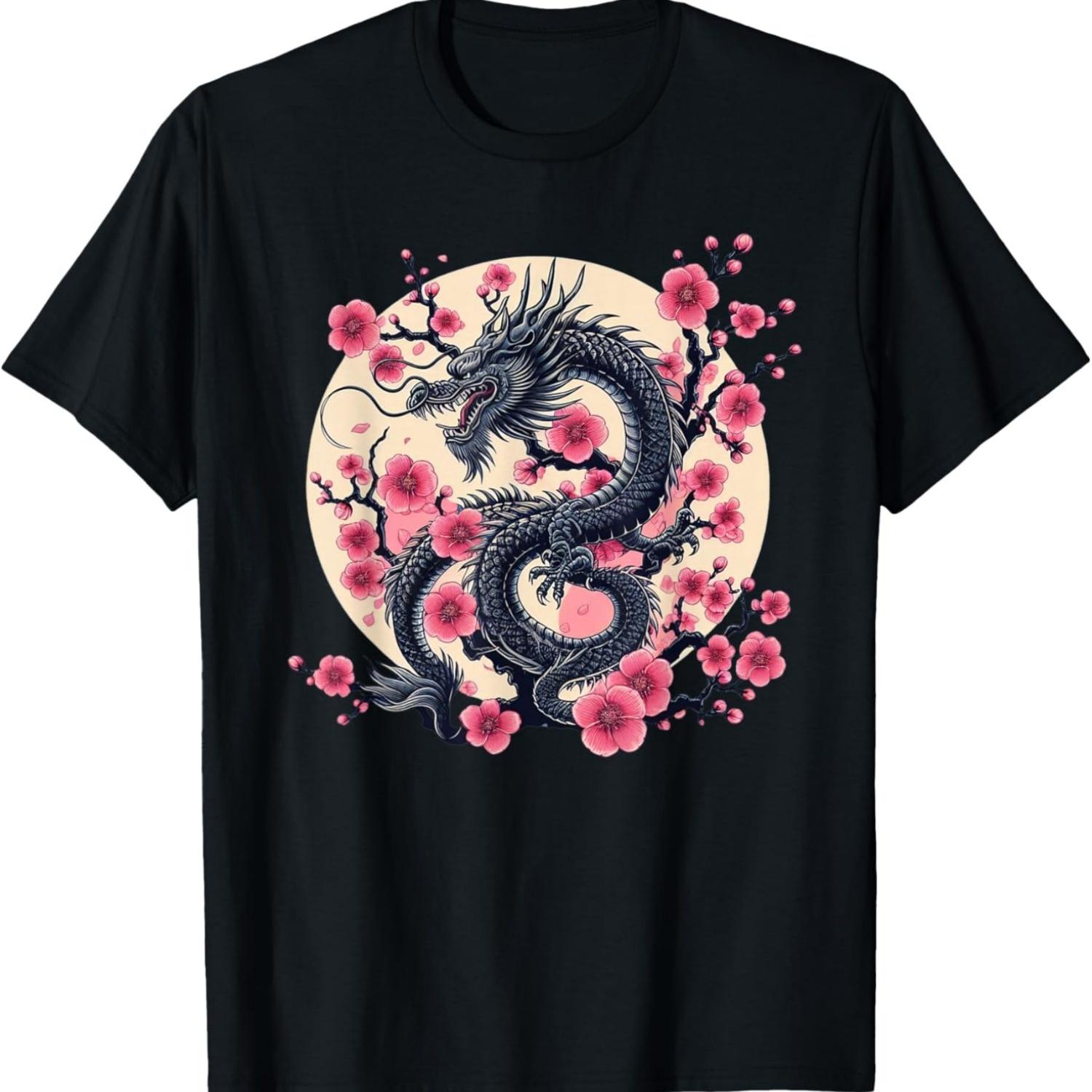 

Vintage Chinese Dragon Asian Art Cherry Blossom Pink Flower T-Shirt XXXXXL чорний