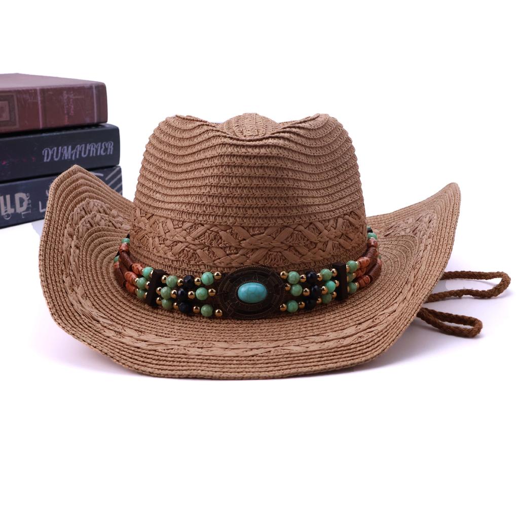 Hot Hat Women's Panama Hat Ethnic Style Face Small Straw Hat Sunscreen Shade American Western Cowboy Hat