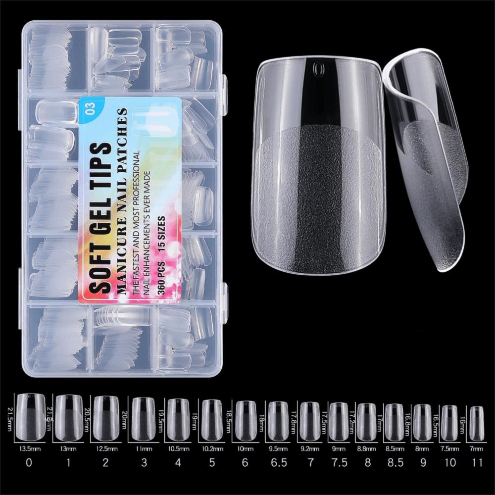360Pcs Ultra-short Semi-frosted Transparent Nail Plates Full Cover Traceless Dual Nail Forms Almond Oval Coffin Square Acrylic