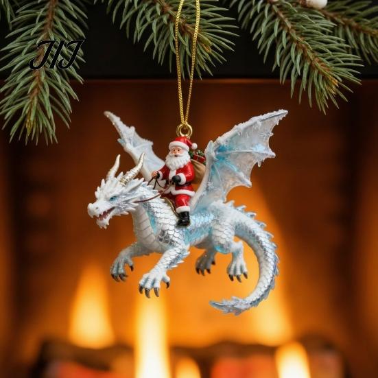 Novelty Festive Wall Decorations 2Pcs Santa Dragon Rider Christmas Ornament, 2D Acrylic Flying Handcrafted Hanging Ornaments Claus Decor, Tree