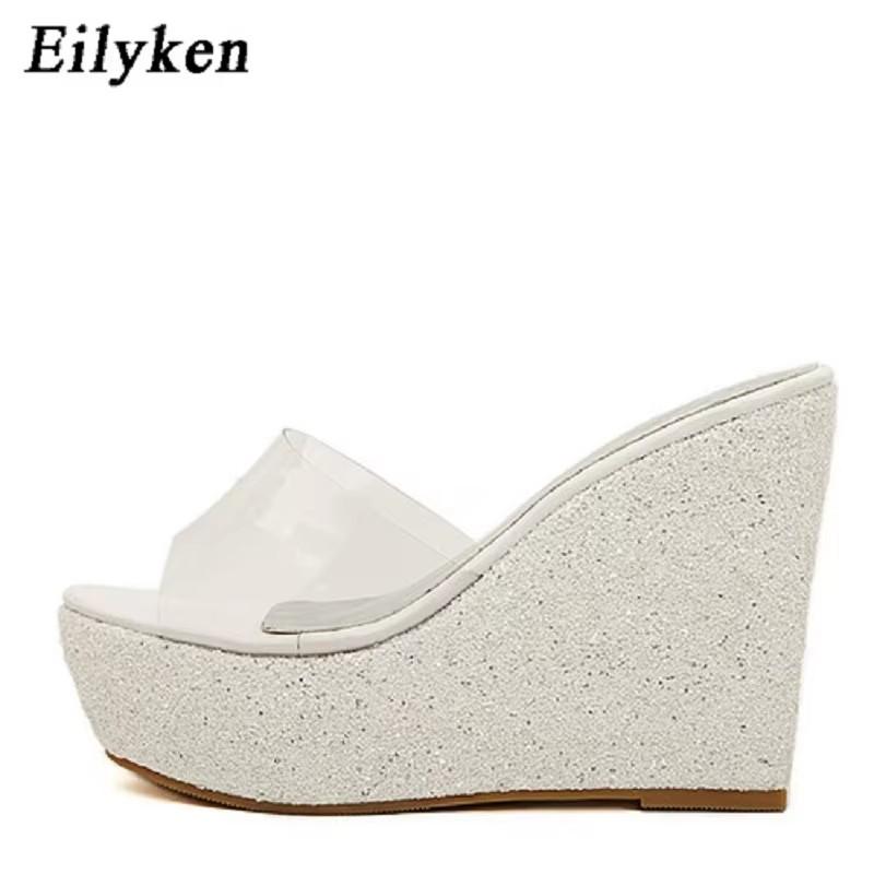 

Fashion Eilyken PVC Transparent Lady s Slipper Platform Heel Slides Open-Toe Wedge Slipper Shoes Zapatillas De Mujer 34