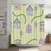 Green Home Decor Shower Curtain with Cartoon Houses Bathroom Accessories for Kids Room Decoration Easy Hanging Rings Included (L