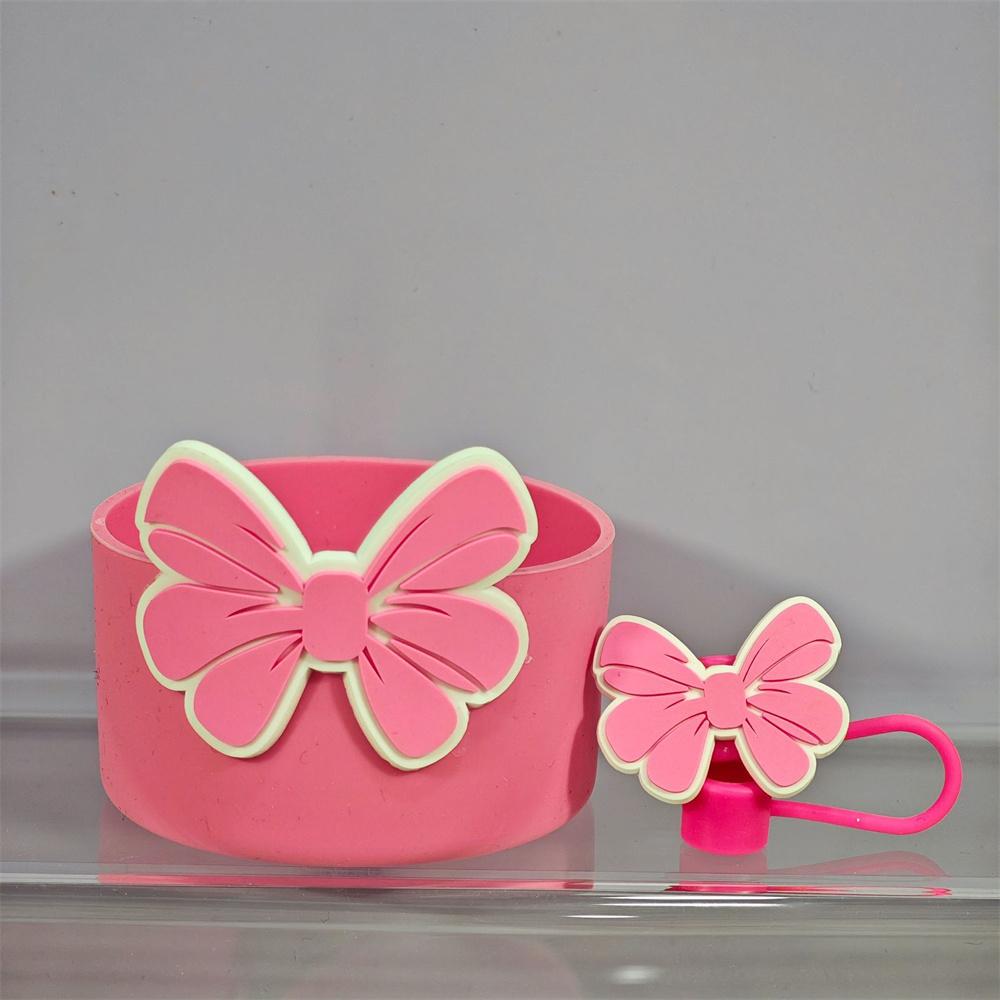 Cute Bow Silicone Boot Bottom Sleeve Cover for Stanley 30/40 OZ Tumbler Cup Protection Case Straw Covers Cap For Stanley Cup