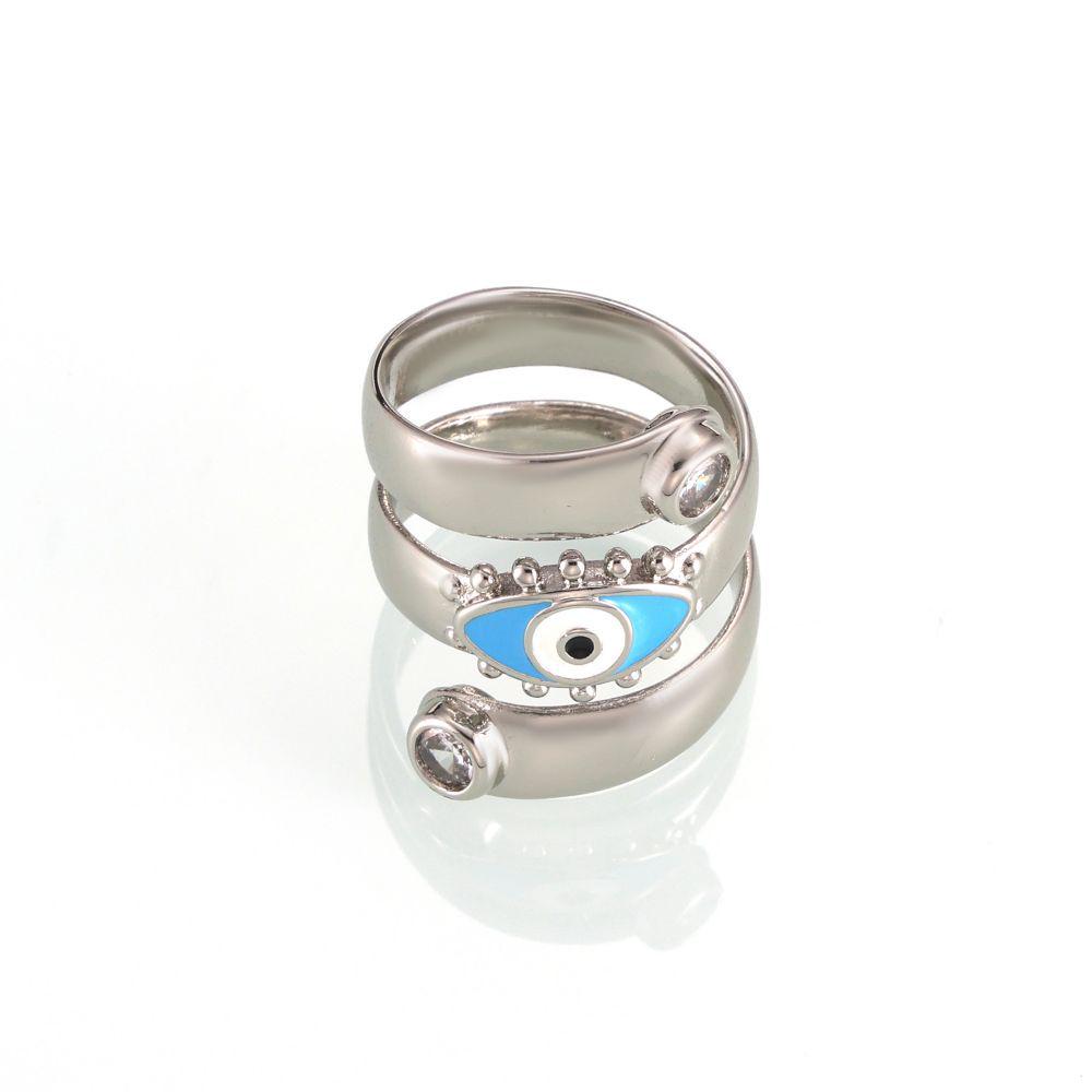 Women's 14K Gold Geometric Ring with Zirconia Devil's Eye for Index Finger - Trendy Spring Design