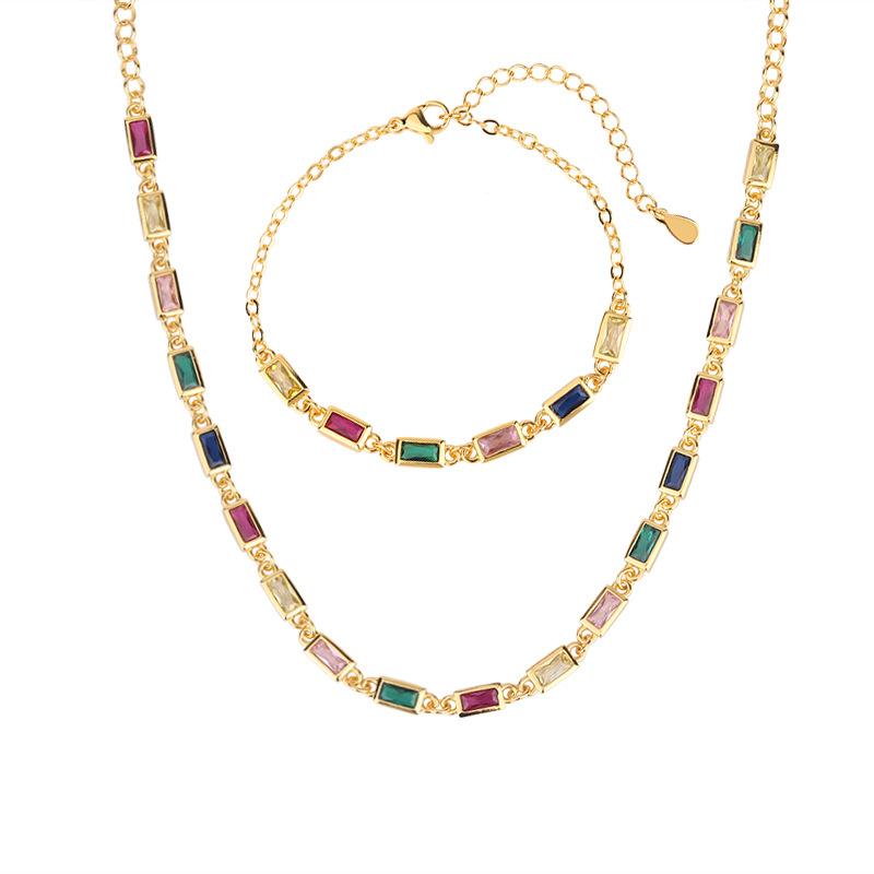 Jewelry Women'S Necklace South American Shining Color Matching Glass Stone Versatile Sexy Necklace Bracelet