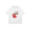 White T Shirt With Red Rose And Butterflies Print For Casual Wear